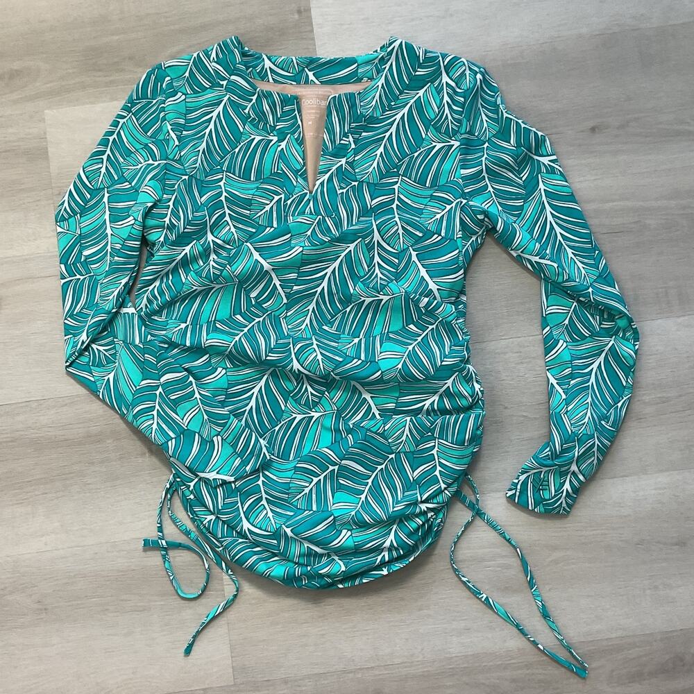 Coolibar Teal Leaf-Print Long-Sleeve One-Piece Swimsuit